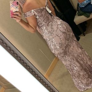 Rose gold sequined formal dress